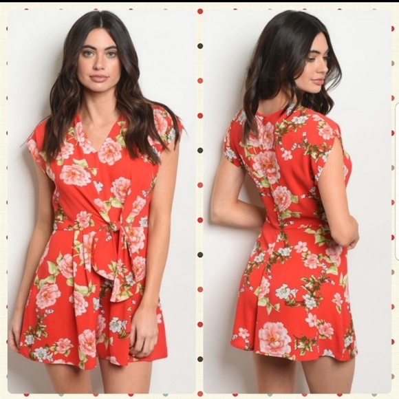 Papermoon Dresses & Skirts - Red Floral Front Tie Romper